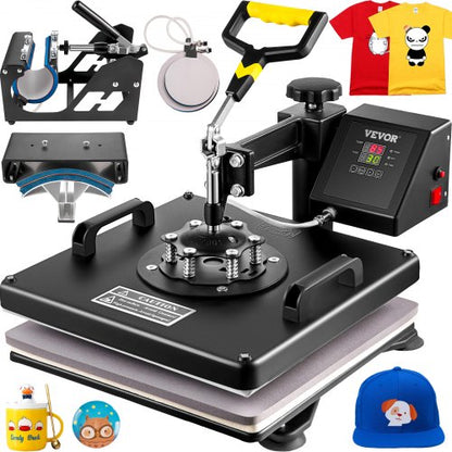 Heat Press 5 in 1 Heat Press Machine 38x38cm Heat Transfer Press 15x15Inch T-shirt Press Multifunctional Sublimation Machine for T-shirt Mug Hat Plate Transfer | EU