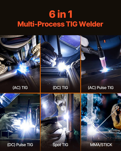 TIG Welder 6-i-1 AC/DC-svetsmaskin Pulspunkt MMA Stick IGBT LED