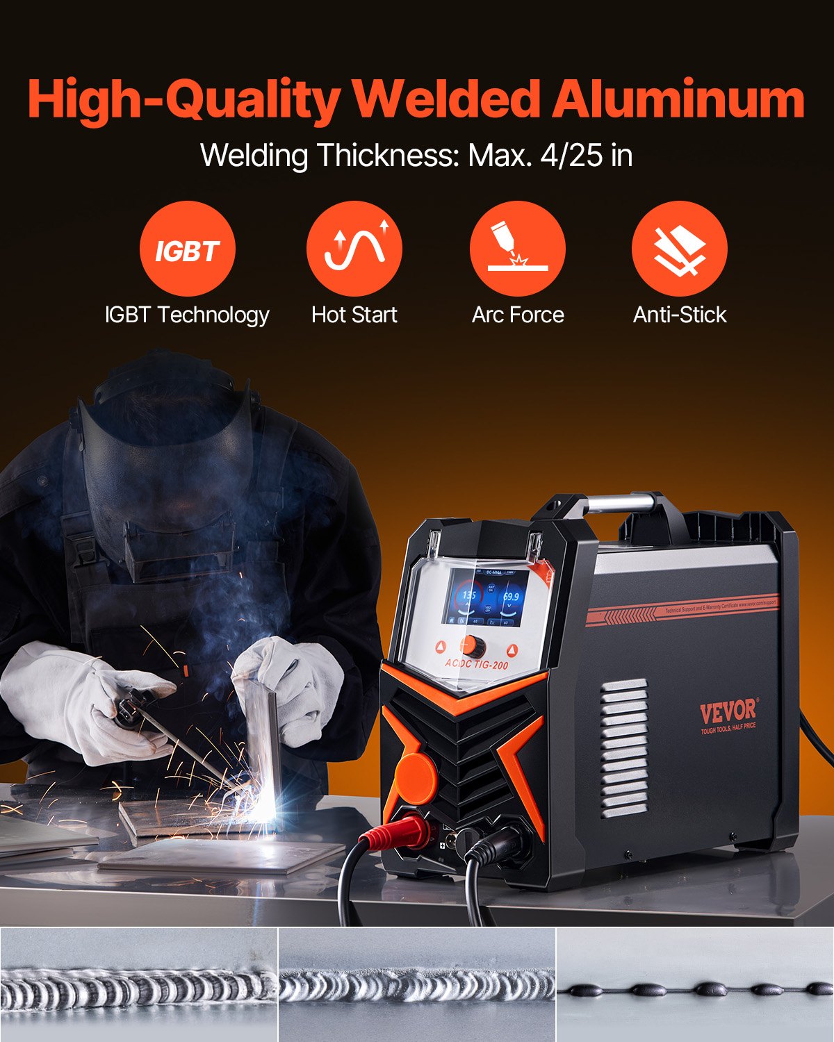 TIG Welder 6-i-1 AC/DC-svetsmaskin Pulspunkt MMA Stick IGBT LED