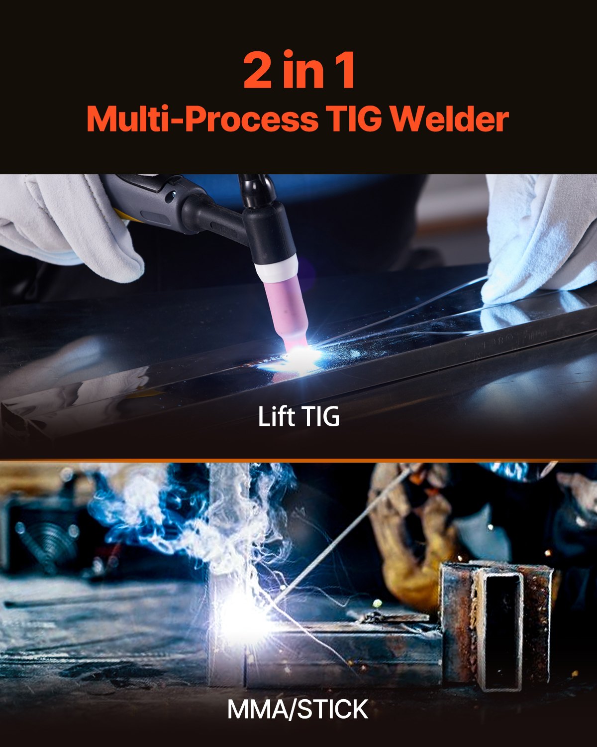 TIG Welder 2-i-1 svetsmaskin Lift MMA Stick Arc IGBT Hot Start LED