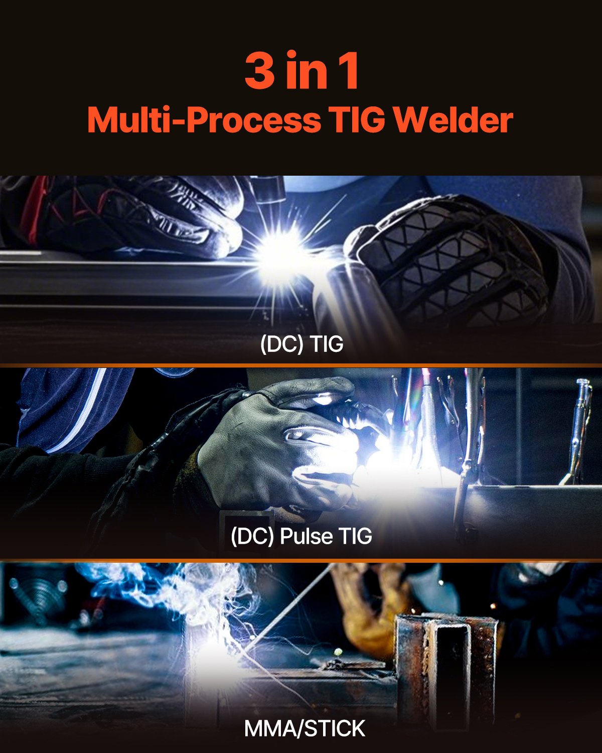 TIG Welder 3-i-1 svetsmaskin Pulse MMA Stick IGBT Inverter LED