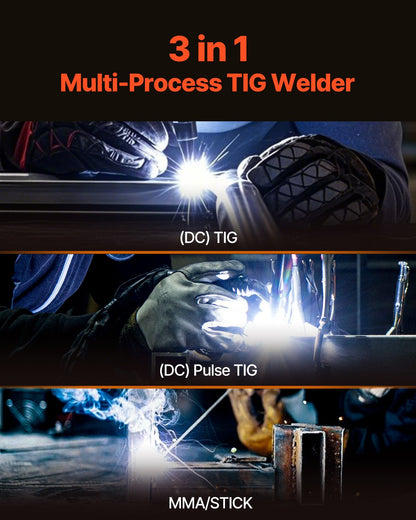 TIG Welder 3-i-1 svetsmaskin Pulse MMA Stick IGBT Inverter LED