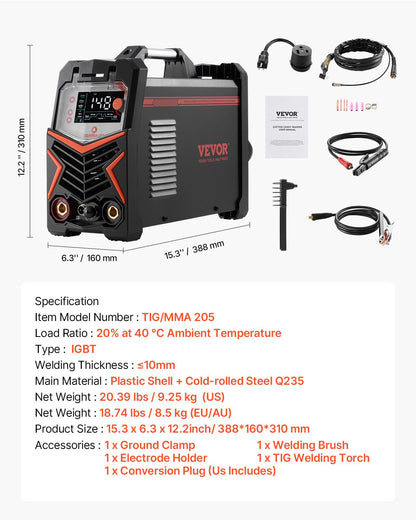 TIG Welder 3-i-1 svetsmaskin Pulse MMA Stick IGBT Inverter LED