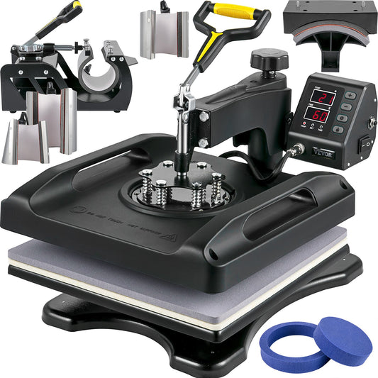 Heat Press Machine 15 x 15 Inch 8 In 1 Heat Press 1000W Sublimeringsmaskin 360° Rotation Swing Away Heat Press 8 In 1 Skjorta Tryckmaskin Dual-Tube Uppvärmning för DIY T-shirts Kepsmuggar (svart)