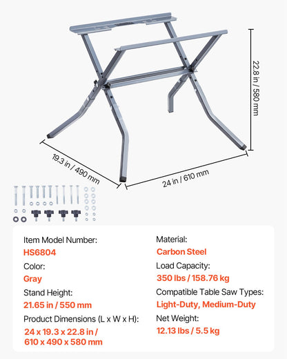 Table Saw Foldable Stand 350 lbs Load Capacity Portable Table Saw Stand