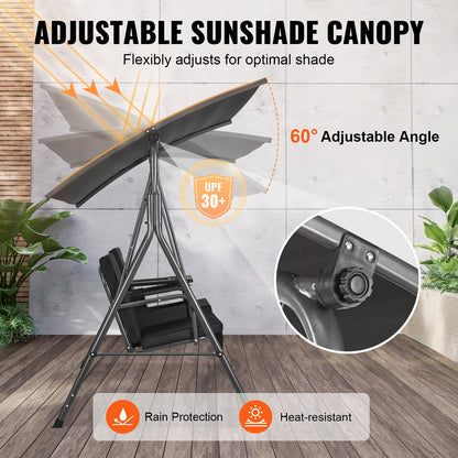 2-seater patio swing chair Patio swing with adjustable canopy Black