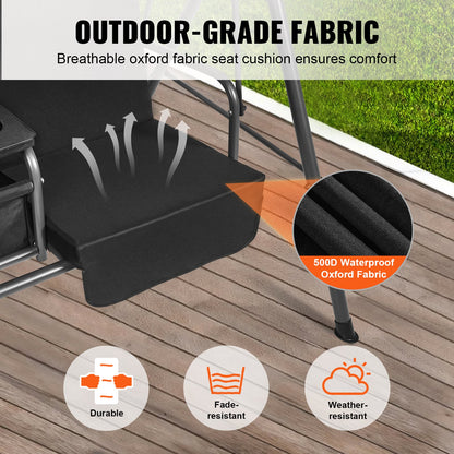 2-seater patio swing chair Patio swing with adjustable canopy Black
