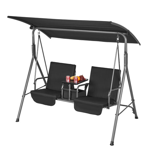 2-seater patio swing chair Patio swing with adjustable canopy Black