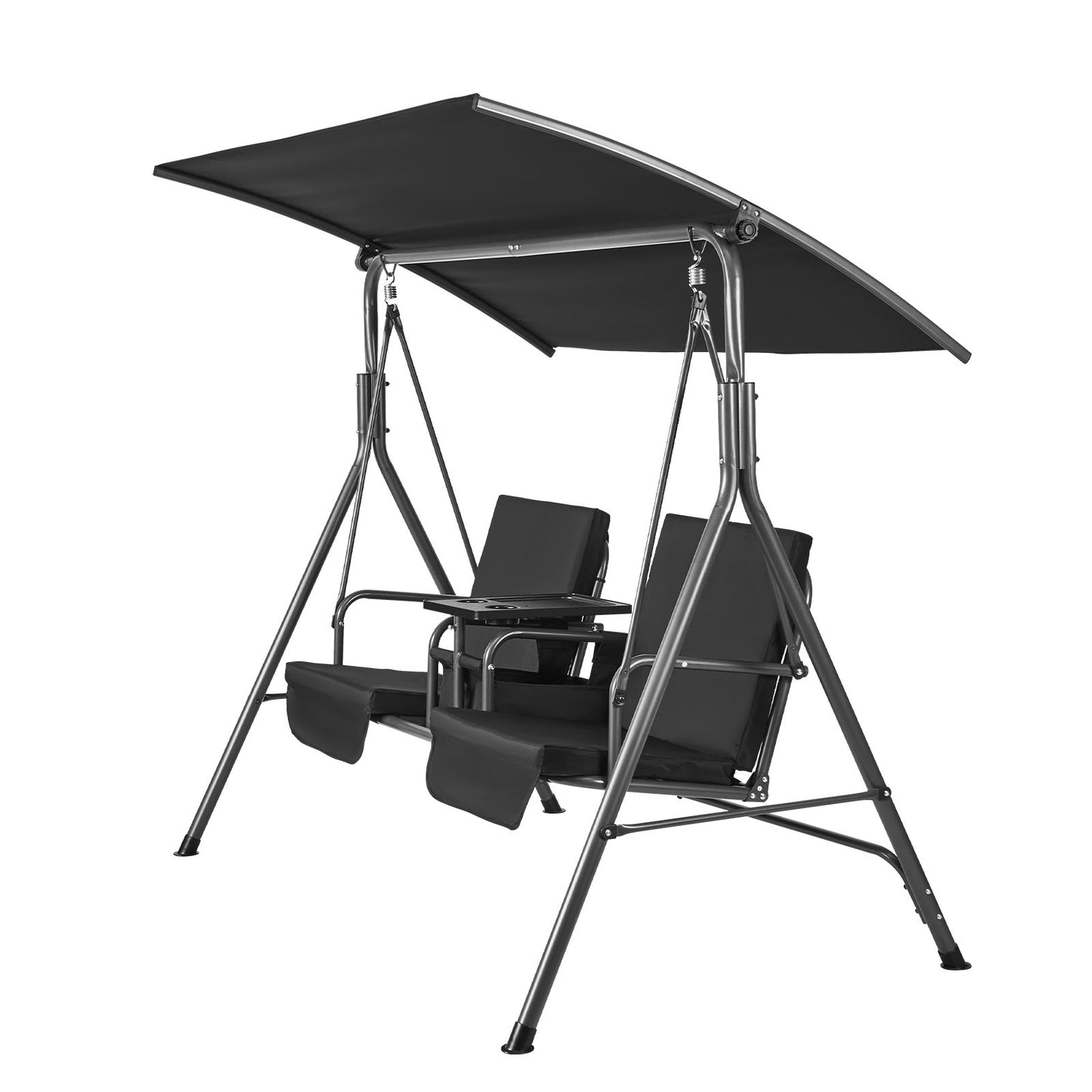 2-seater patio swing chair Patio swing with adjustable canopy Black