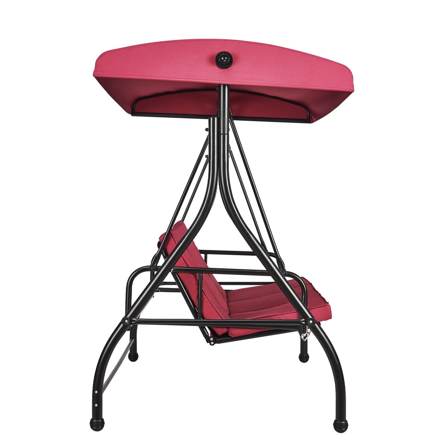 3-Seater Patio Rocking Chair, Converting Canopy Swing, Outdoor Patio Porch with Adjustable Canopy, Removable Thick Cushion and Alloy Steel Frame, for Balcony, Backyard, Poolside, Burgundy