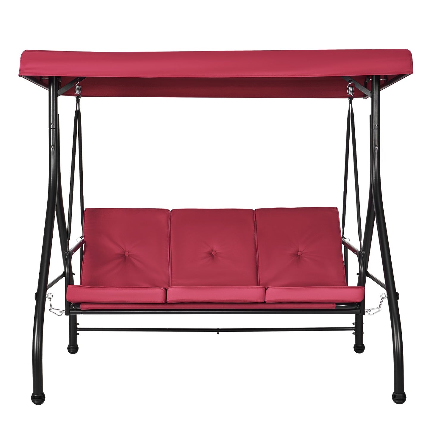 3-Seater Patio Rocking Chair, Converting Canopy Swing, Outdoor Patio Porch with Adjustable Canopy, Removable Thick Cushion and Alloy Steel Frame, for Balcony, Backyard, Poolside, Burgundy