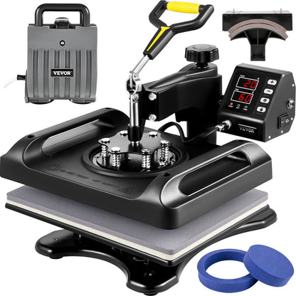 Wärmepresse 12 x 15 Zoll 5-in-1-Shirt-Druckmaschine 360°-Drehung Schwenkbare Wärmepresse 5-in-1-Wärmepresse 1000-W-Sublimationsmaschine Doppelrohrheizung für selbstgemachte T-Shirts und Kappen