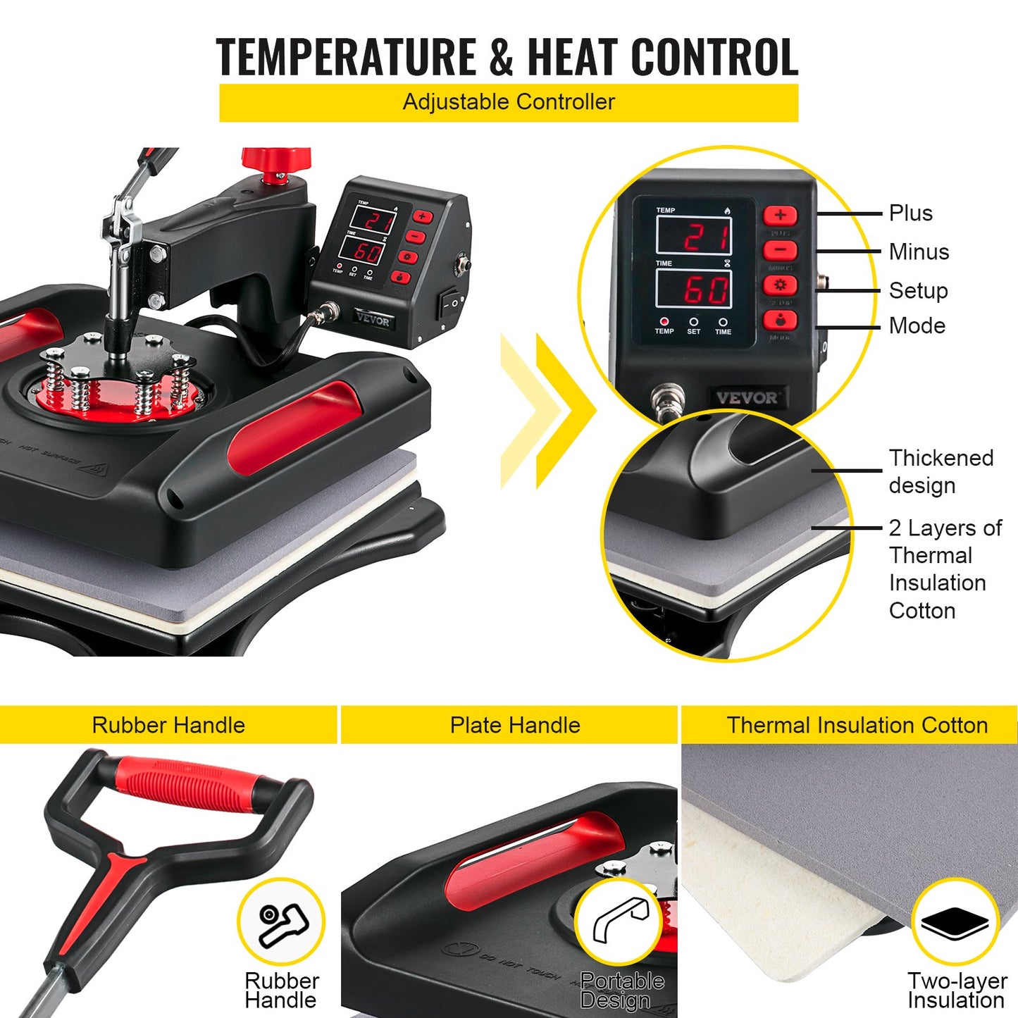 Heat Press Machine 15 x 15 Inch 360° Rotation Swing Away Red Heat Press 5 In 1 Shirt Printing Machine 5 In 1 Heat Press 1000W Sublimeringsmaskin Dual-Tube Uppvärmning för DIY tallrikar Cap Muggar