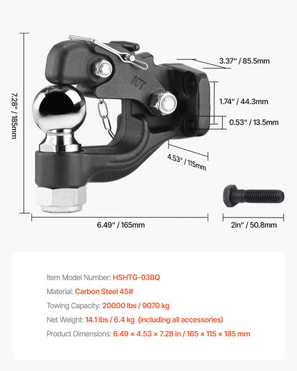 Bolzenkupplung 2-5/16" Halterung Kupplungskugel für 2,5"-3" Lünettenring 20000 lbs
