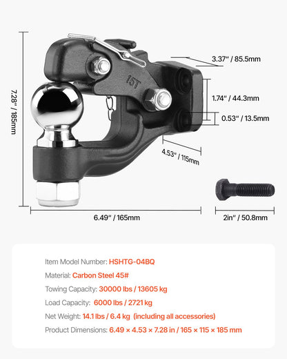 Bolzenkupplung 2-5/16" Halterung Kupplungskugel für 2,5"-3" Lünettenring 30000 lbs