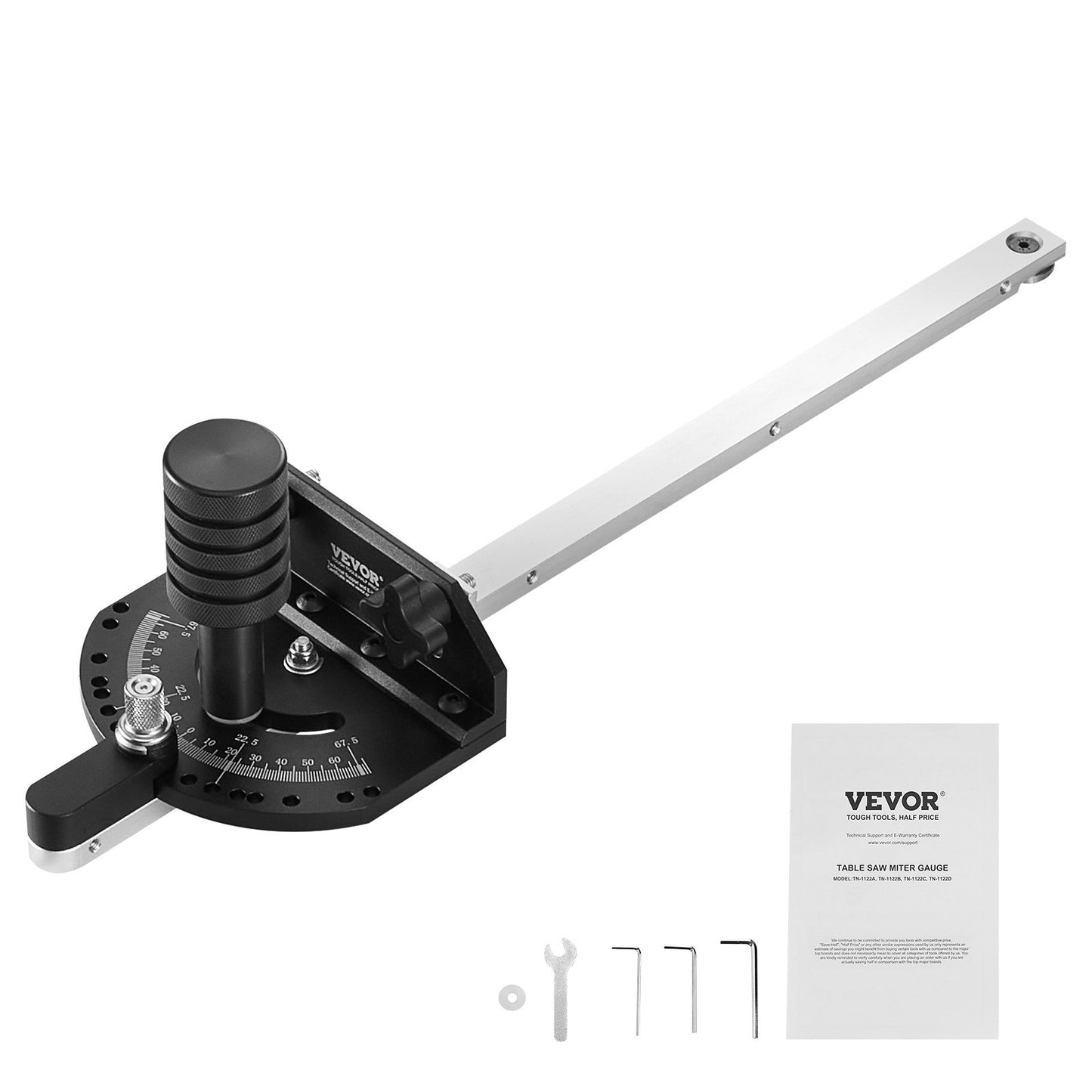 Precisionsgeringsmätare, standardspår 3/4'' x 3/8'', aluminiumlegeringsbordssåg Geringsmätare med 15 vinkelstopp justerbar fjäderbelastad kolv och avtagbar skiva, för bordssåg för träbearbetning