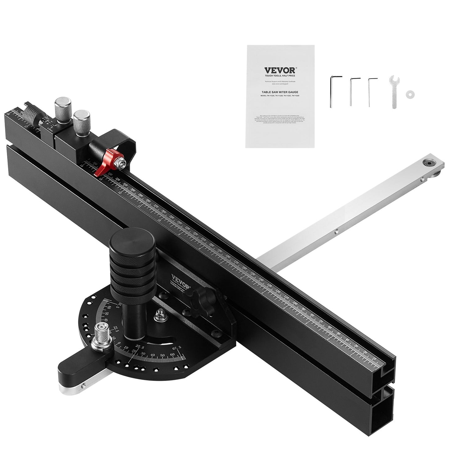 Precisionsgeringsmätare, standardspår 19 x 9,5 mm, aluminiumlegeringsbordsgeringsmätare med 45,7 cm galler 15 vinkelstopp Justerbar fjäderbelastad kolv och löstagbar skiva, för träbearbetning