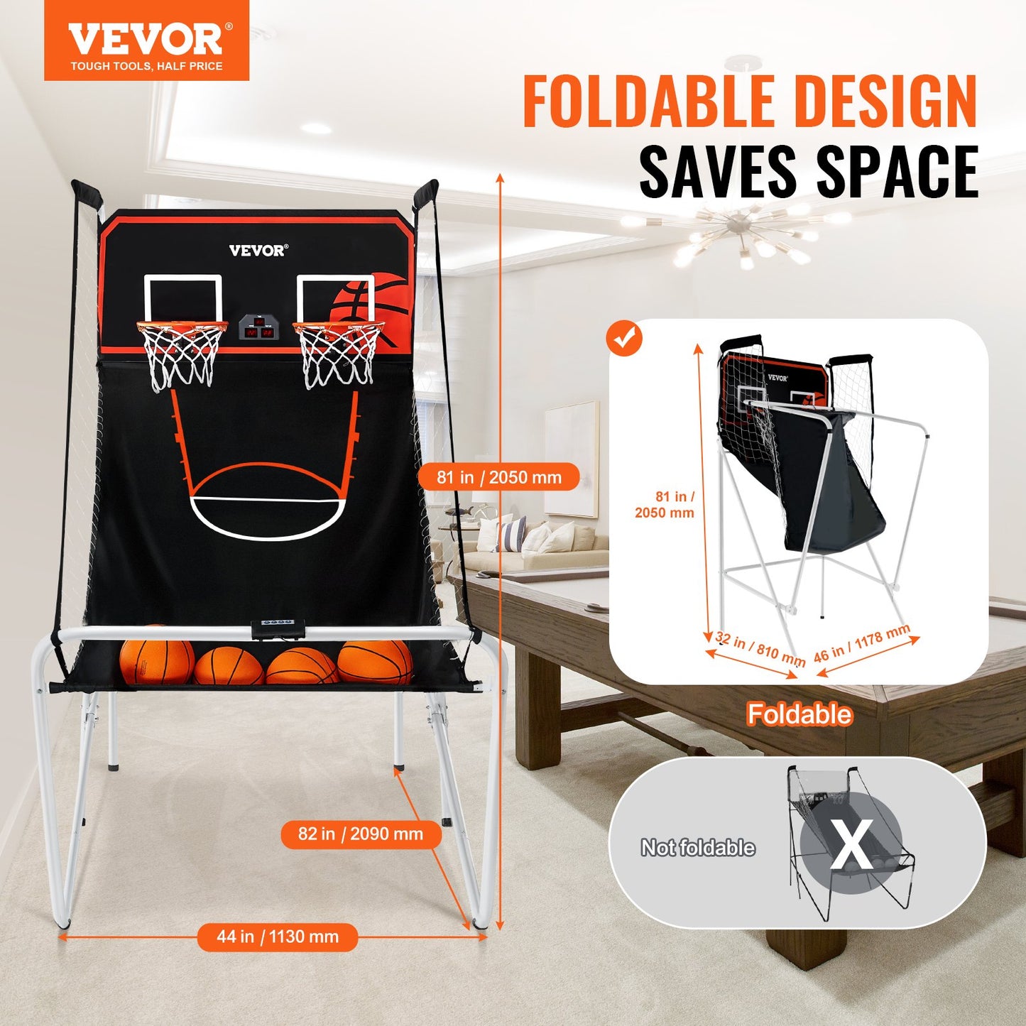 Hopfällbar inomhus Double Shot Basket Arcade Game 2 Player 4 Balls