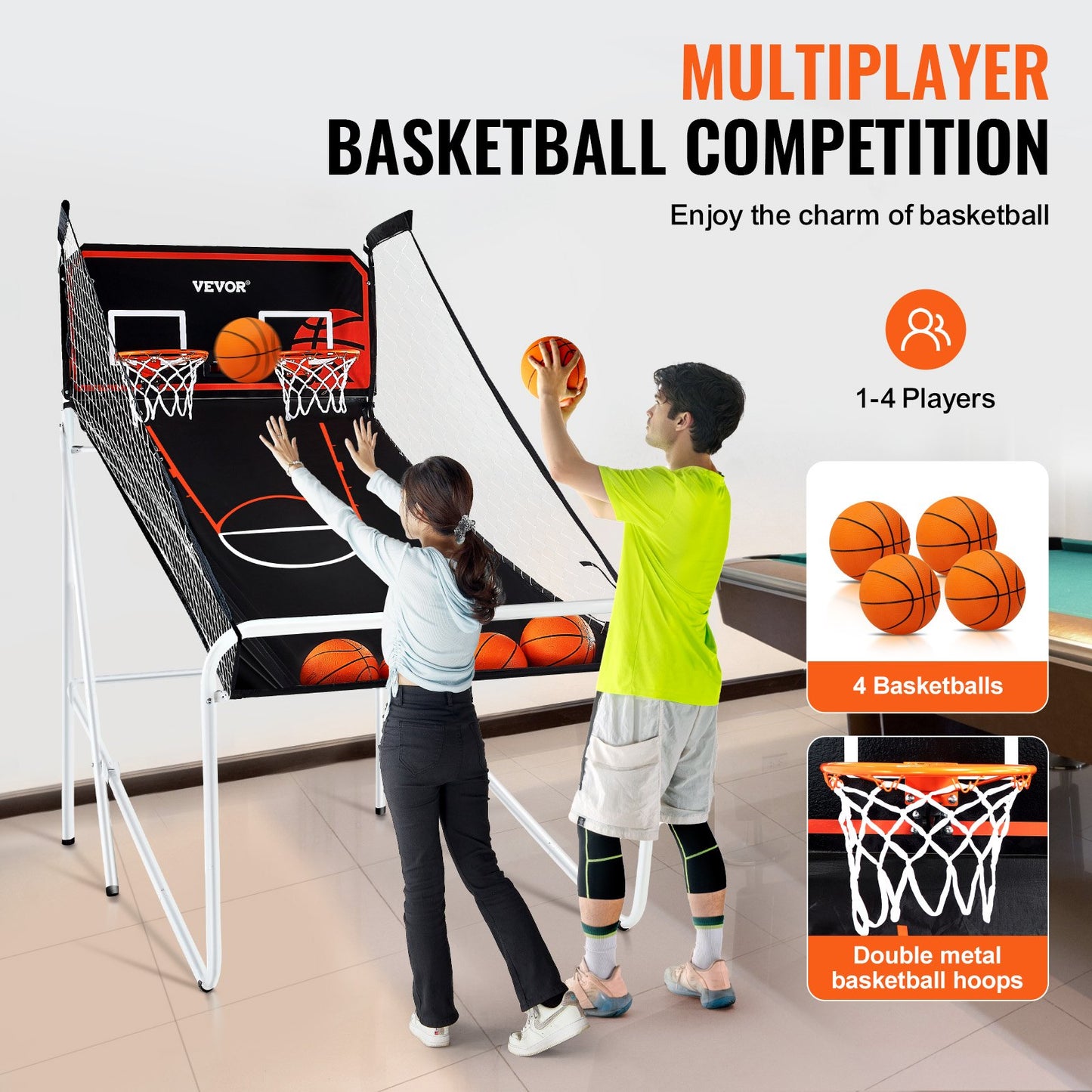 Hopfällbar inomhus Double Shot Basket Arcade Game 2 Player 4 Balls