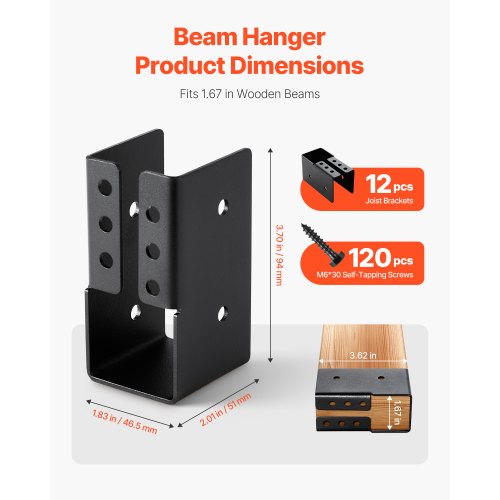 12 pcs. joist brackets for 1.93x3.62 inch/49x92 mm joist concealed joist bracket