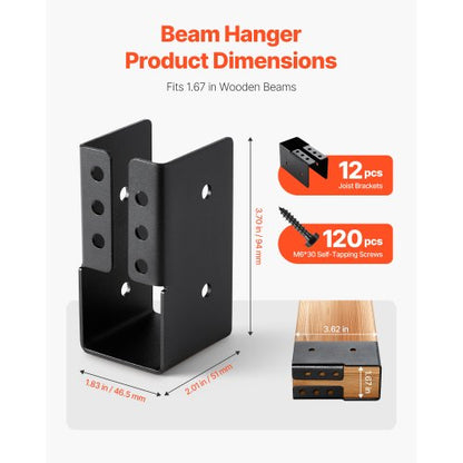 12 pcs. joist brackets for 1.93x3.62 inch/49x92 mm joist concealed joist bracket