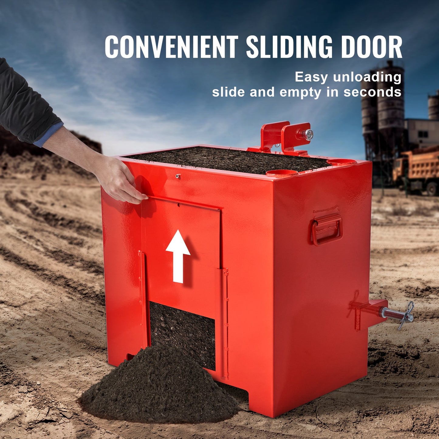 Ballast Box 3-Point Category 1 Tractor, 800lbs Capacity Hitch Ballast Box, for 2'' Hitch Receiver, Tractor Ballast Box with 5cu.ft Volume, Heavy Duty Steel, Red
