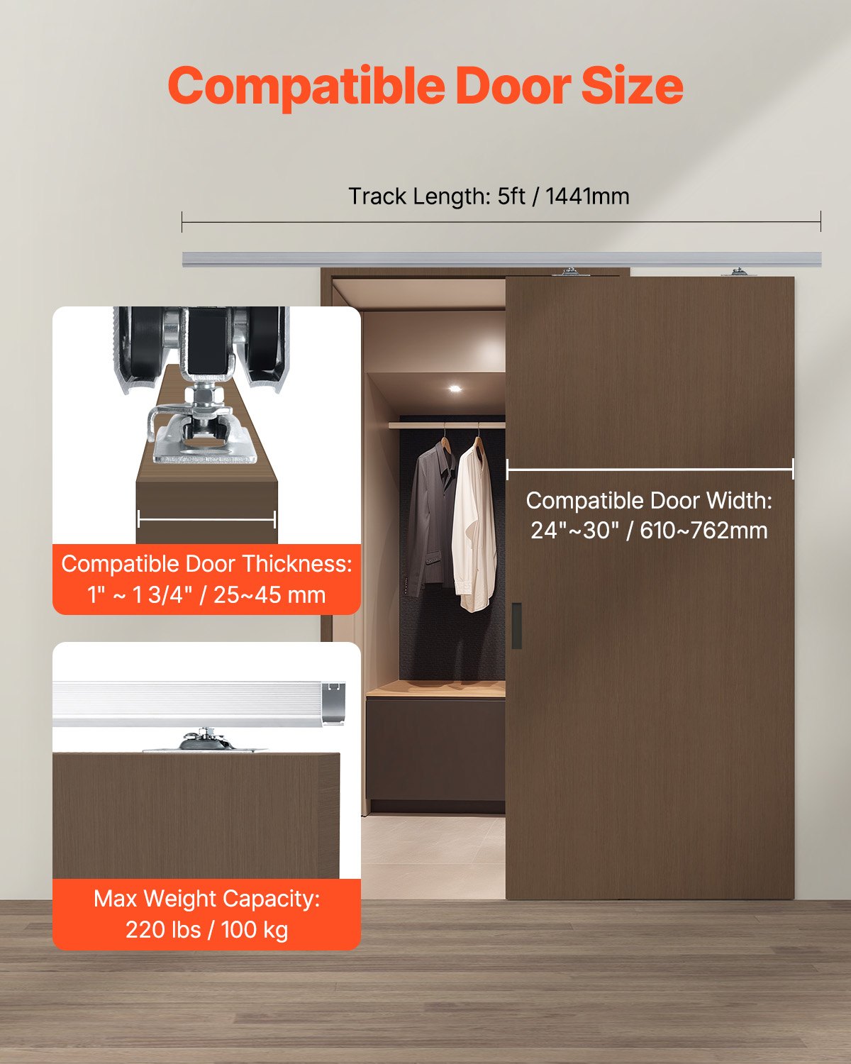 Pocket Door Track Kit 5 ft Heavy Duty Pocket Door Hardware Kit 3 Wheels