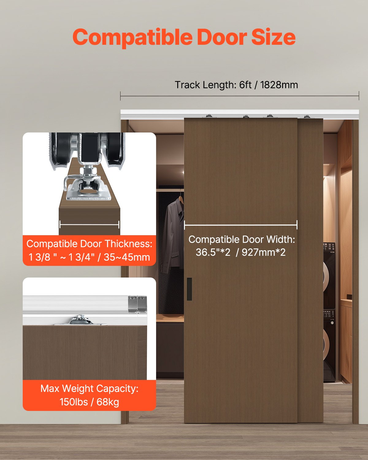 Bypass Door Hardware 6ft Bypass Closet Door Track Kit for 2-Door System