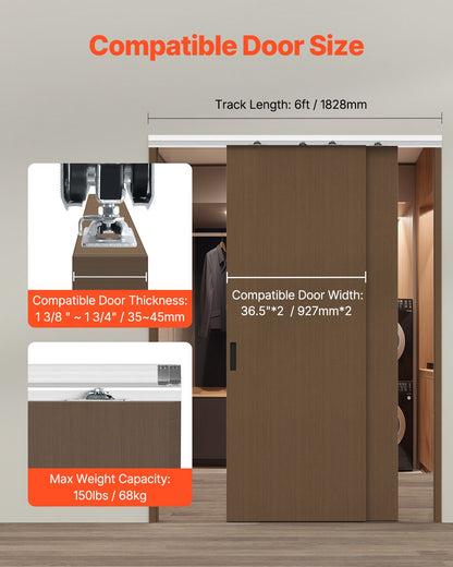 Bypass Door Hardware 6ft Bypass Closet Door Track Kit for 2-Door System