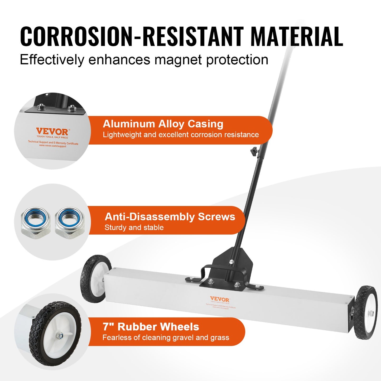 55 Pound Rolling Magnetic Sweeper with Wheels, Magnetic Pickup Push Type Sweeper, 24 Inch Pickup with Large Magnet Lawn Sweeper with Telescopic Handle, Easy Cleaning of Workshop Garage Yard