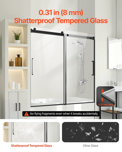 Frameless Sliding Tub Door 56-60 inch W x 60 inch H Frameless Shower Door