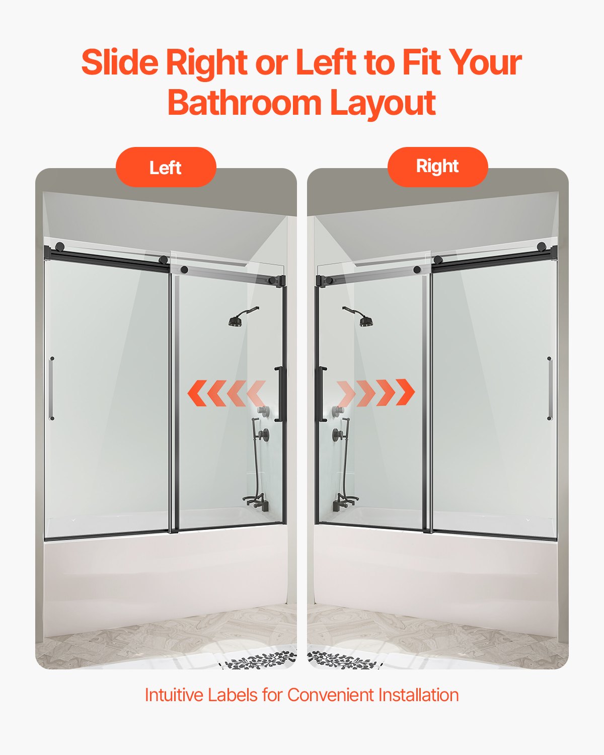 Frameless Sliding Tub Door 56-60 inch W x 60 inch H Frameless Shower Door