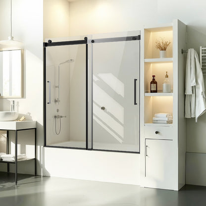 Frameless Sliding Tub Door 56-60 inch W x 60 inch H Frameless Shower Door