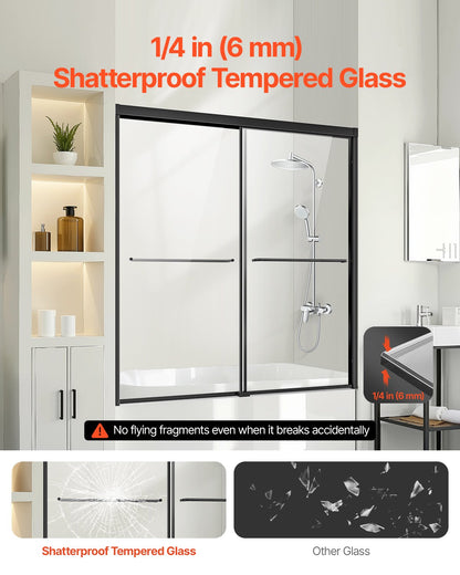 Bathtub Shower Door 50-60 inch W x 60 inch H Semi-Frameless Bypass Bathtub Door