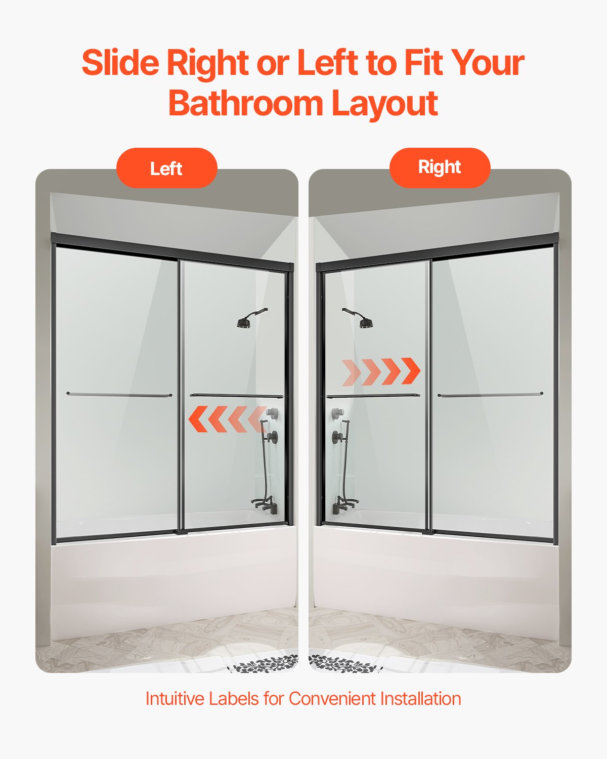 Bathtub Shower Door 50-60 inch W x 60 inch H Semi-Frameless Bypass Bathtub Door