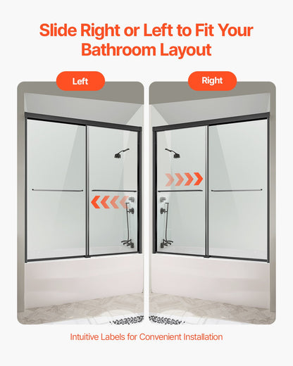 Bathtub Shower Door 50-60 inch W x 60 inch H Semi-Frameless Bypass Bathtub Door