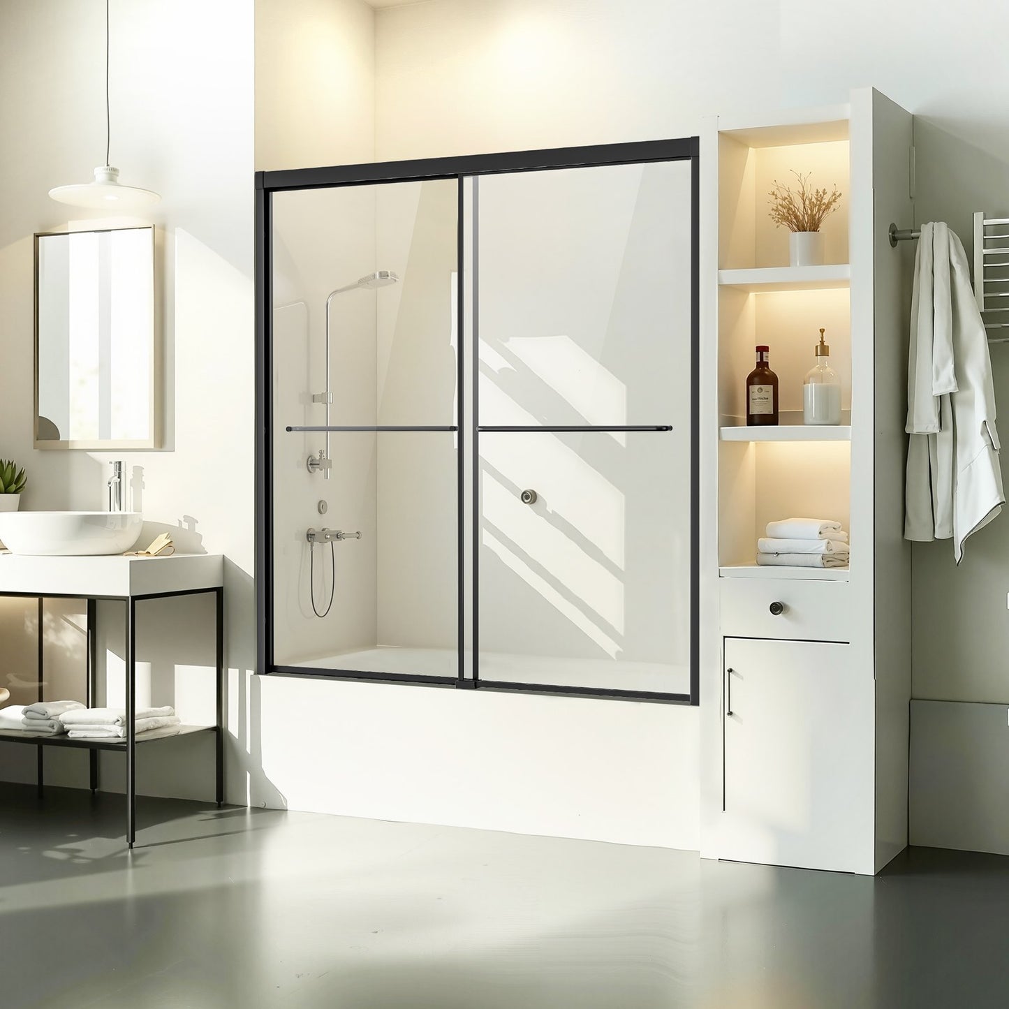 Bathtub Shower Door 50-60 inch W x 60 inch H Semi-Frameless Bypass Bathtub Door