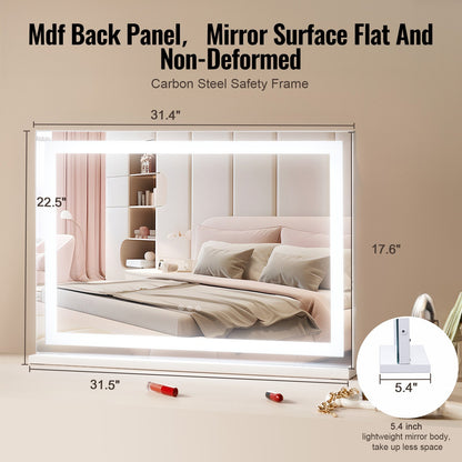 Lighted Makeup Mirror 3 Color Vanity w/ USB Desktop Väggfäste 31,5x21,7in
