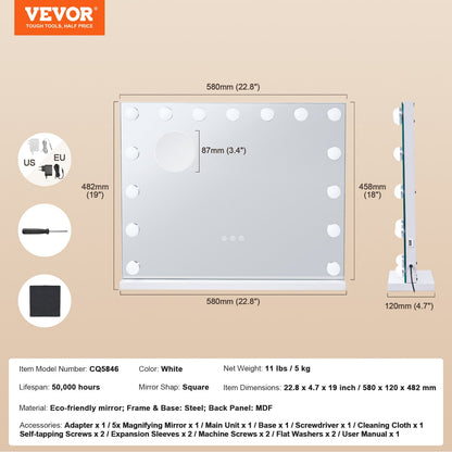 Hollywood sminkspegel med lampor med USB-bord väggfäste 22,8x18,1 tum