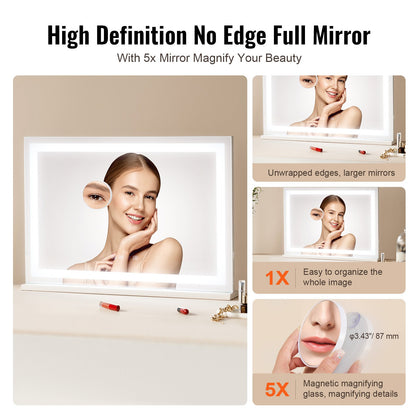 Lighted Makeup Mirror 3 Color med Bluetooth USB Desktop Väggfäste 21,7 tum