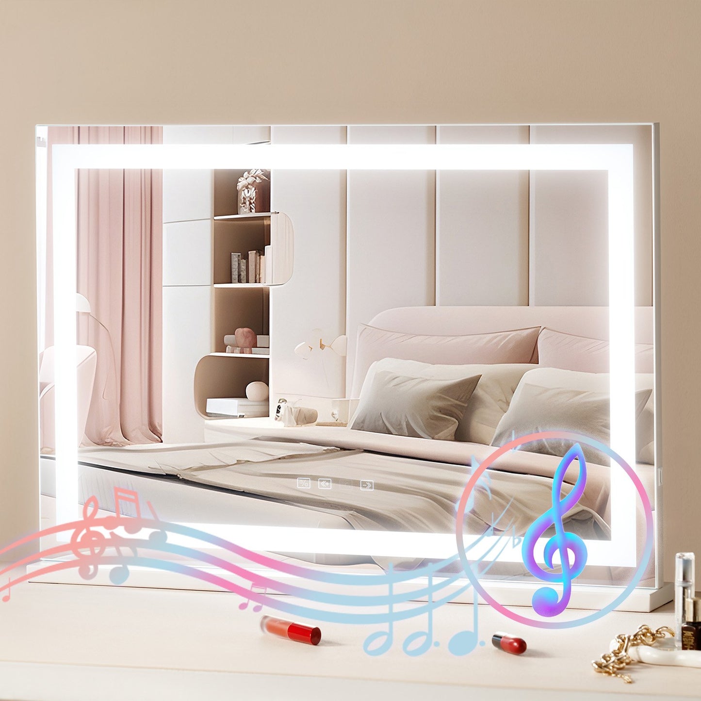 Lighted Makeup Mirror 3 Color med Bluetooth USB Desktop Väggfäste 21,7 tum