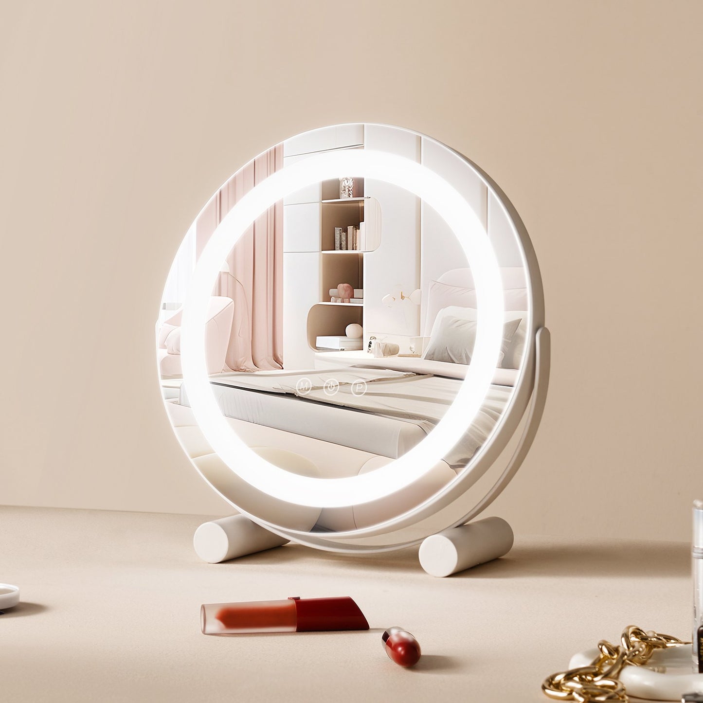 12” Sminkspegel med lampor LED sminkrund med Smart Touch för sovrum