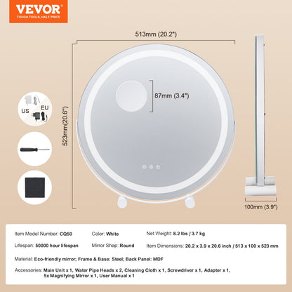 20” sminkspegel med lampor LED sminkrund med Smart Touch för sovrum