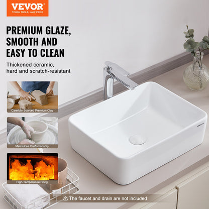 Modern Keramik Vask 19"x14,7" Badrumsskål Bänkskiva Vit