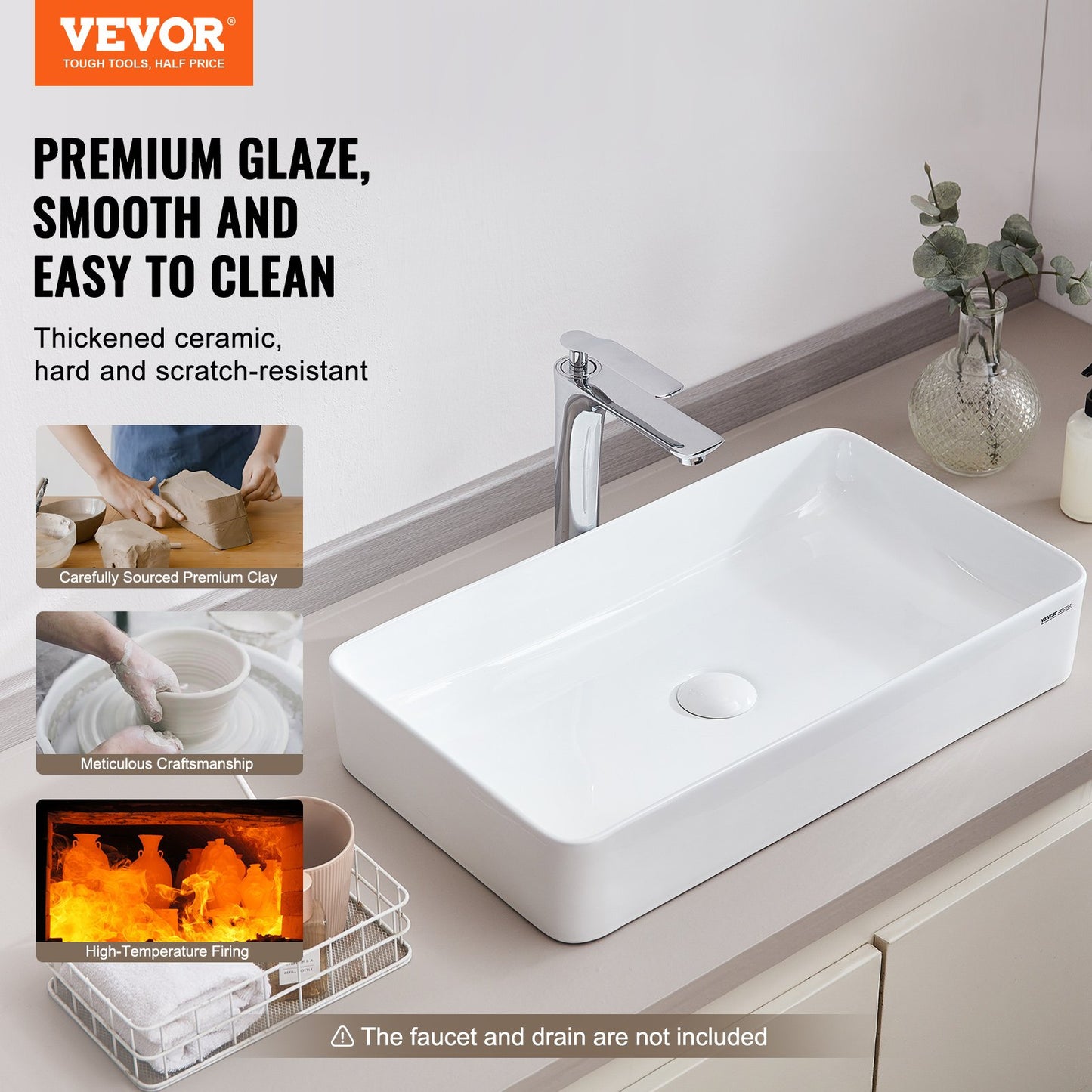 Modern Ceramic Sink 24"x13.8" Bathroom Bowl Countertop White