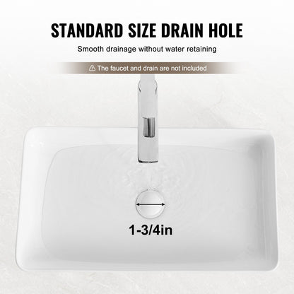 Modern Ceramic Sink 24"x13.8" Bathroom Bowl Countertop White