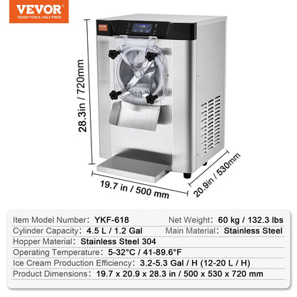 Kommerzielle Eismaschine für harte Portionen, 12 l/h, für einfachen Geschmack.