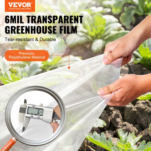 Greenhouse Plastic Cloth 12 x 50 Feet, 6 Mil Thickness Clear Greenhouse Film, Polyethylene Film 4 Year UV Resistant, for Gardening, Farming, Agriculture, Garden
