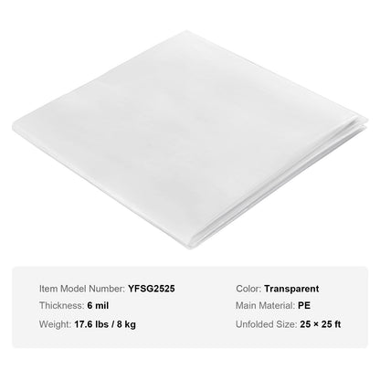 Växthusplastduk 25 x 25 fot, 6 Mil tjocklek klar växthusfilm, polyetenfilm 4 år UV-beständig, för trädgårdsskötsel, jordbruk, jordbruk, trädgård