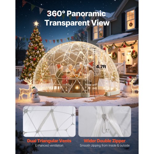 Trädgårdskupoltält, 2,9 x 1,75 m utomhus genomskinligt bubbeltält för 2-4 personer, väderbeständigt geodetisk kupolväxthus med fönster, PVC-iglootält för uteplatser, camping, fest, bröllop |  EU